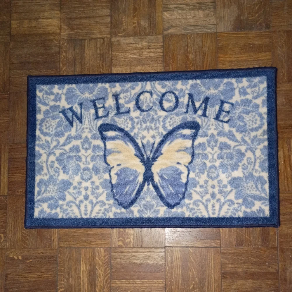 Welcome Butterfly Blue Accent Mat - Home Accents